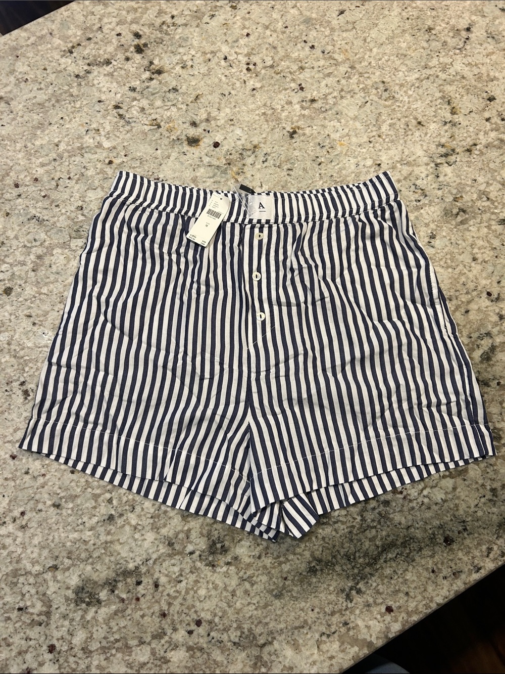 Anthropologie Navy and White Striped Bermuda Shorts
